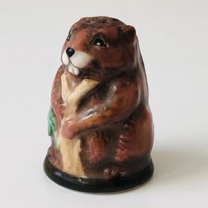 Franklin Mint Porcelain Beaver Thimble Friends of‎ the the Forest Series Vtg 80s